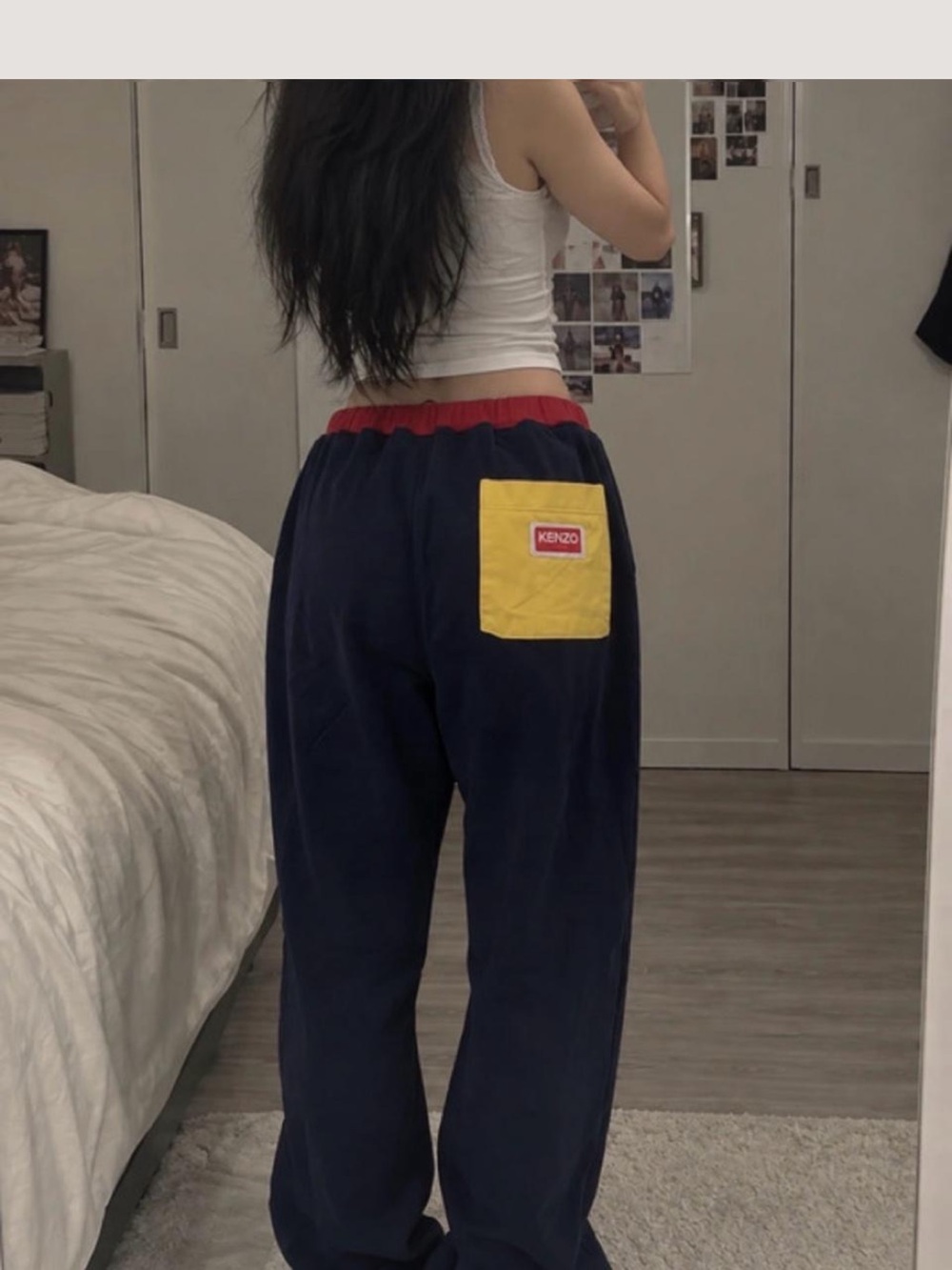 KENZO Navy Track Joggers with Yellow Pocket and Red Trim - Picture 2 of 4